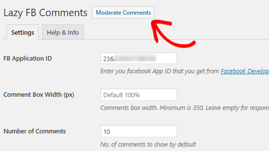 Chọn Moderate Facebook để sử dụng plugin comment wordpress