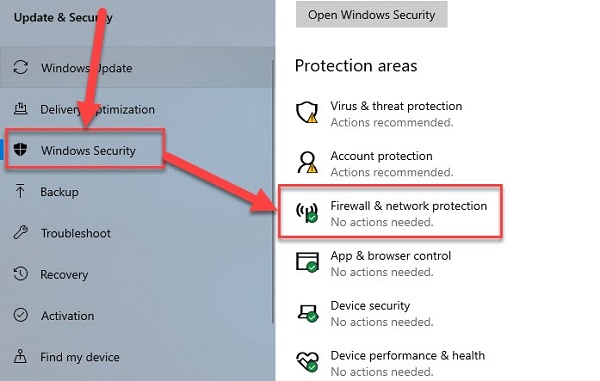 Windows Security - rồi chọn mục Firewall & network protection