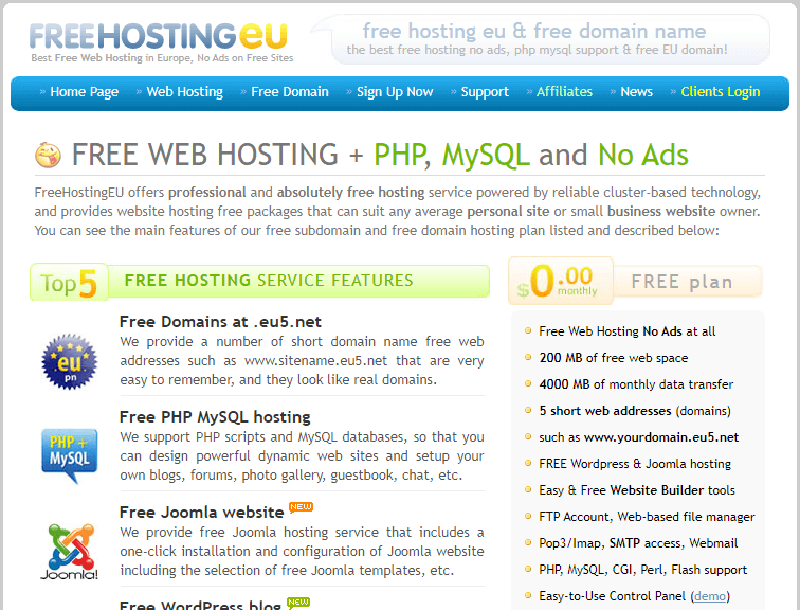 Tìm kiếm hosting miễn phí tại FreehostingEU.Com
