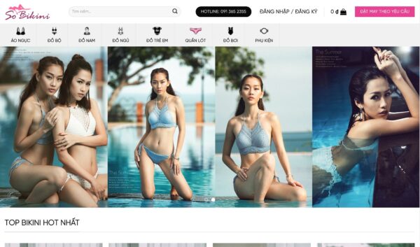 Giao diện website bán đồ thời trang bikini với nhiều tính năng yêu thích MTT29