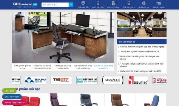 Giao diện website bán nội thất ghế văn phòng đẹp, dễ quản lý MNT58