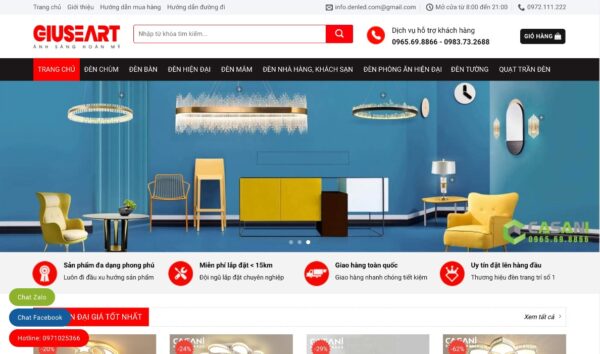 Giao diện website đèn nội thất với phong cách sang trọng MNT47