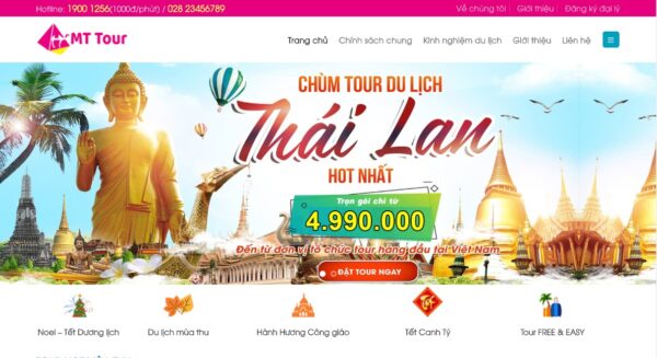 Giao diện website du lịch tối ưu cho đặt phòng và tour trực tuyến Thái Lan MDL13