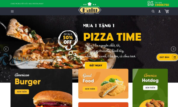 Mẫu giao diện đặt bánh nhà hàng Pizza MNH04