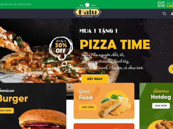 Mẫu giao diện đặt bánh nhà hàng Pizza MNH04