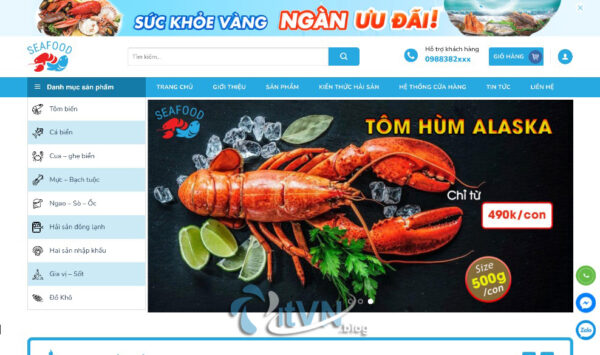 Mẫu giao diện web bán hải sản xanh tươi MTP29