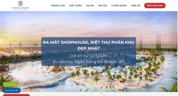 Mẫu giao diện website Vinhomes Ocean Park MBDS09