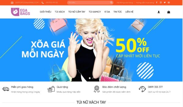 Mẫu giao diện website bán túi xách thời trang với tích hợp hiện đại MTT30