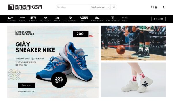 Mẫu giao diện website giày sneaker hỗ trợ tối ưu cho SEO MTT16