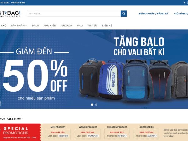 Mẫu web bán balo thời trang với tích hợp phương thức thanh toán tiện lợi MTT26