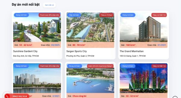 Mẫu web chuyên bán các dự án bất động sản Sài Gòn MBDS19