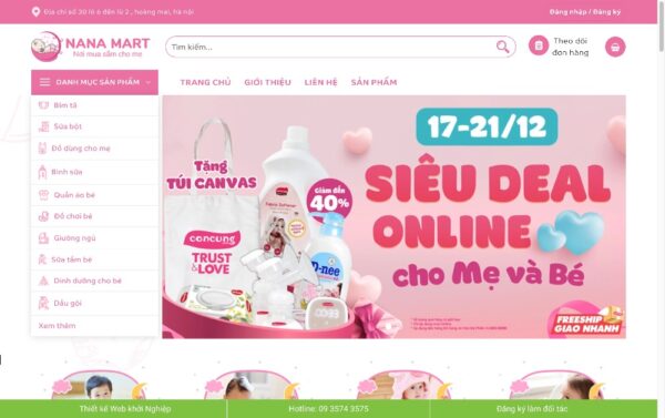 Mẫu web cửa hàng bán sản phẩm mẹ và bé MMB01