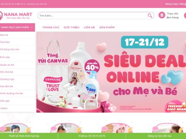 Mẫu web cửa hàng bán sản phẩm mẹ và bé MMB01