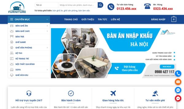 Mẫu website nội thất tối ưu tốc độ tải trang và bảo mật MNT10