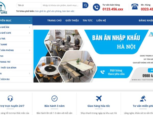 Mẫu website nội thất tối ưu tốc độ tải trang và bảo mật MNT10